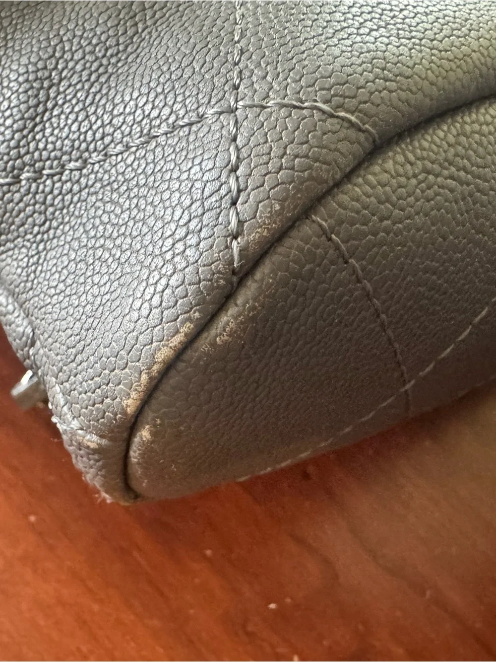 CHANEL Quilted Leather Tote in Grey with Chain-Strap